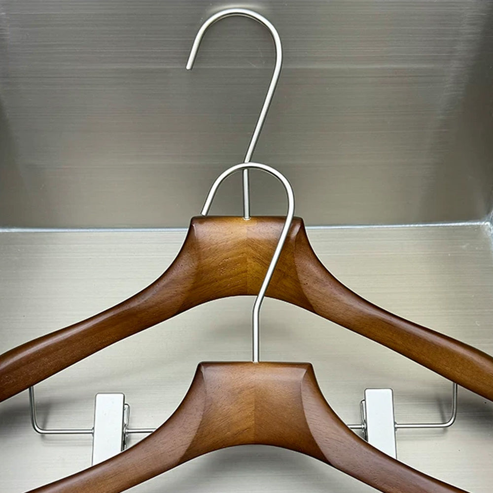 Walnut Beech Wood Hangers Wholesale – Suit & Pants Hangers with Clips