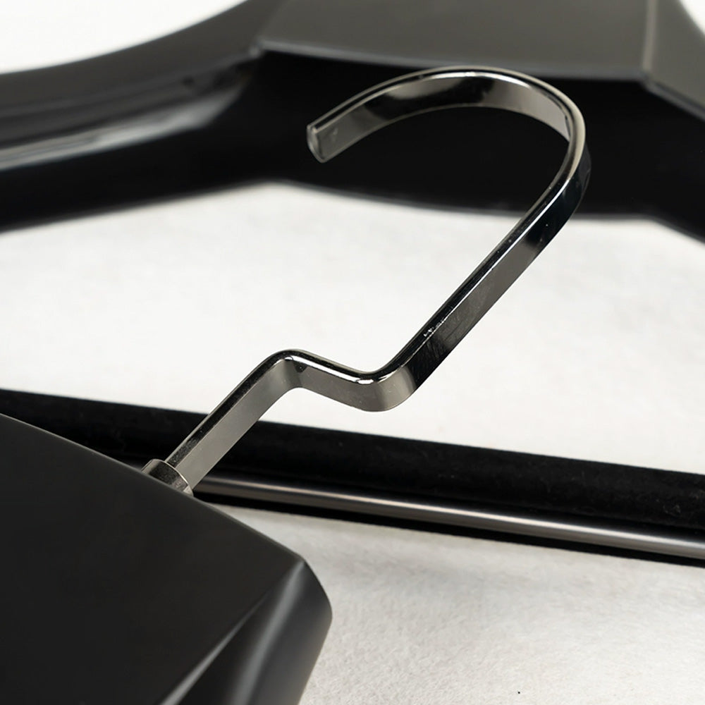 Black Wide Shoulder Plastic Suit Hanger with Flocked Pants Bar