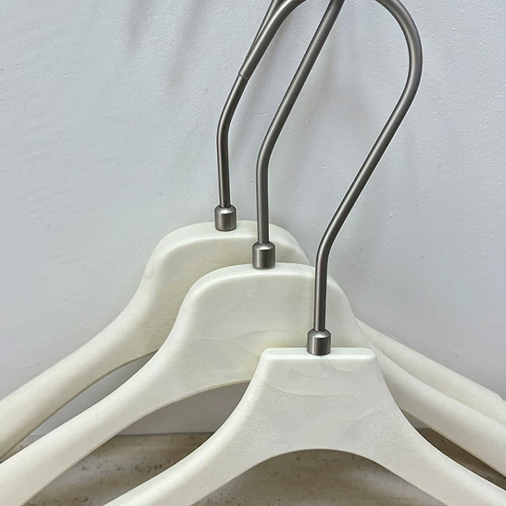 Wholesale Ivory ABS Resin Clothes Hangers with Custom Logo & Adjustable Clips