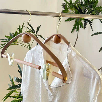 Luxury Beech Wood & Microfiber Leather Clothes Hanger with Gold Hook