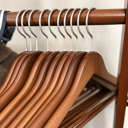 Solid Wood Clothes Hangers with Pants Bar and Shoulder Notches