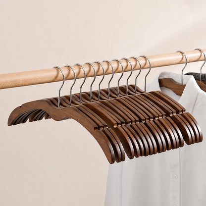 Short-Neck Solid Wood Hanger, M-Shaped Non-Slip Space-Saving Clothes Hanger