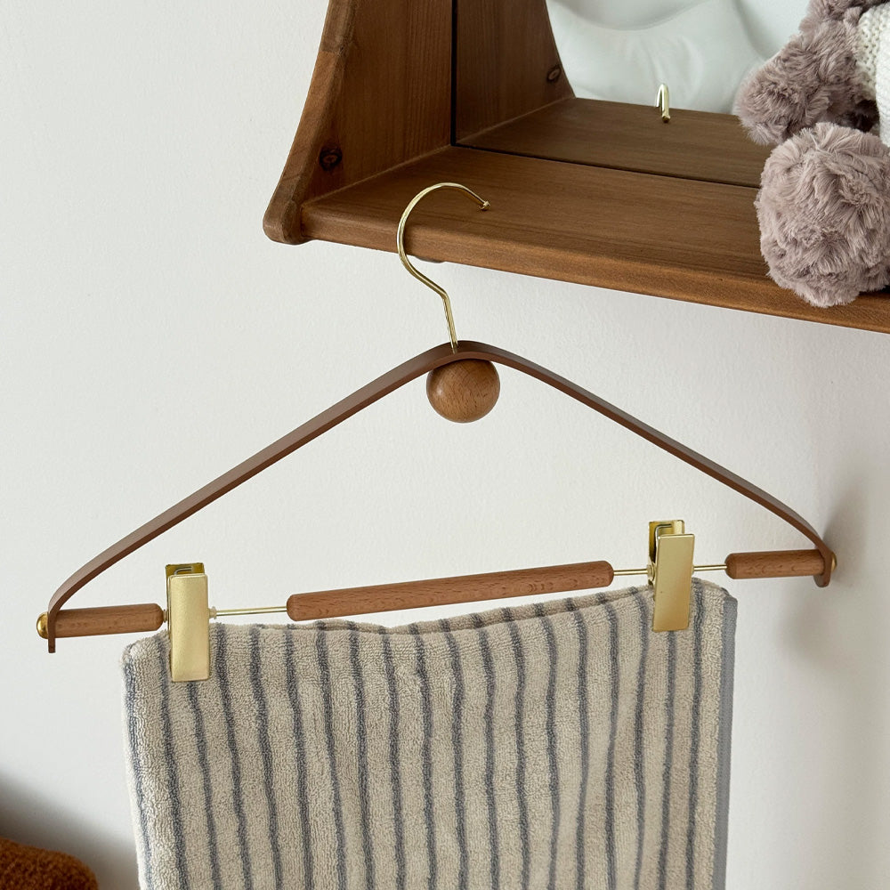 Luxury Beech Wood & Microfiber Leather Clothes Hanger with Gold Hook