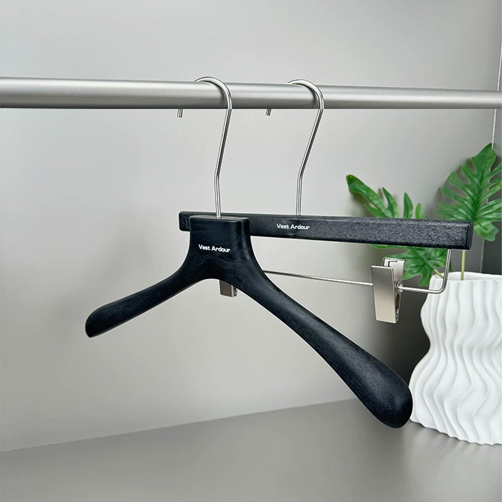 Wood Grain Resin Hangers with Clips for Boutique Clothing Stores