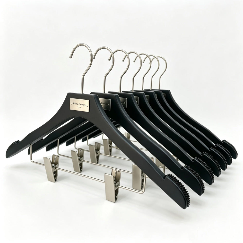 Matte Black Wooden Hangers, 50 Pack | Non-Slip Clothes & Pants Hangers