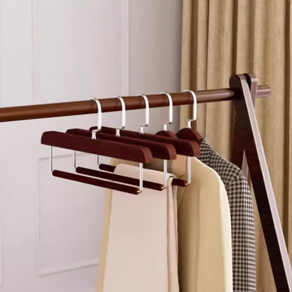 Luxury Wood Trouser Hanger - Velvet Anti-Slip Pants Rack for Wrinkle-Free Garment Care