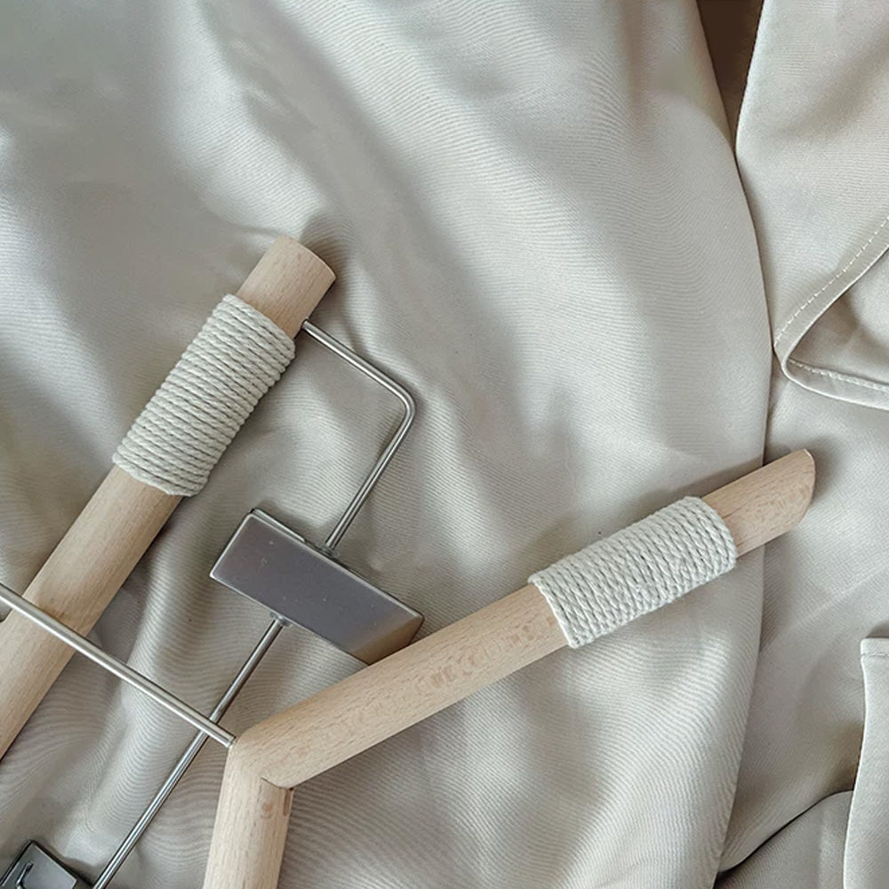 Kids Beech Wood Hangers with Rope | Natural Wooden Children's Clothes & Pants Hanger