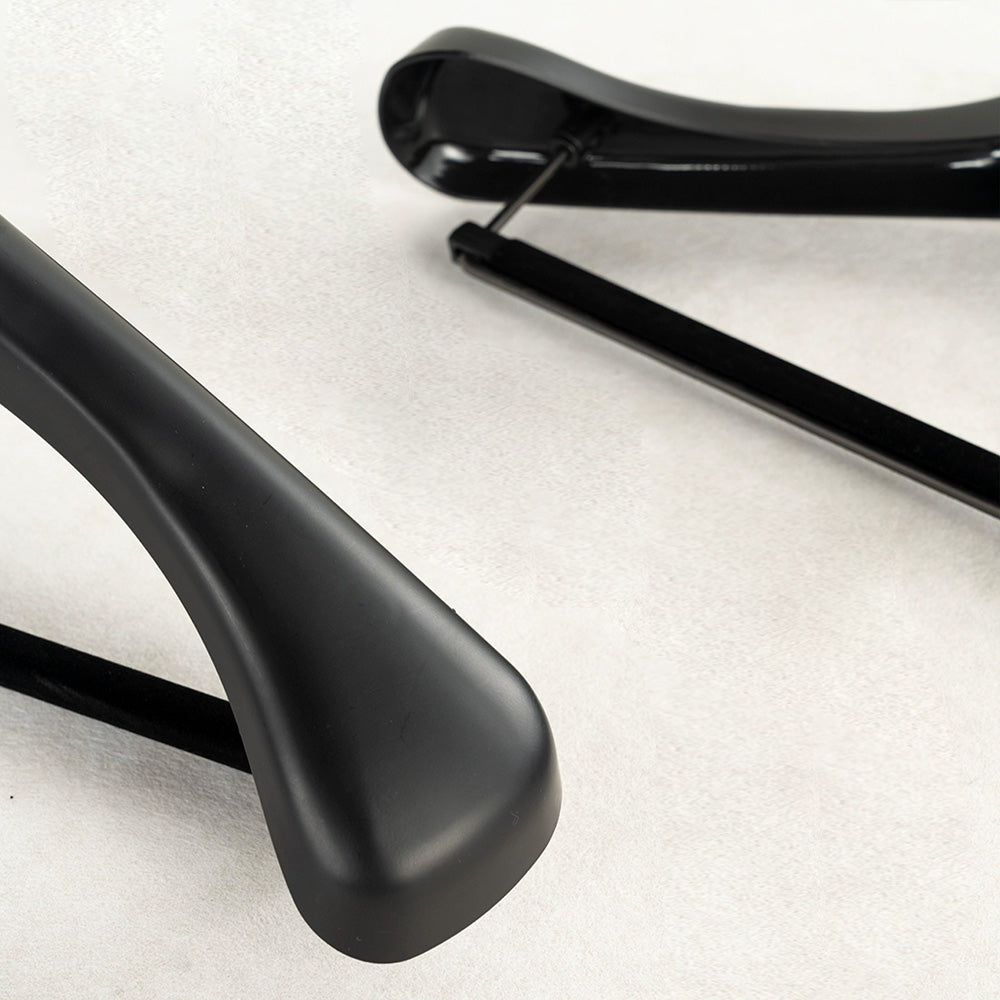Black Wide Shoulder Plastic Suit Hanger with Flocked Pants Bar
