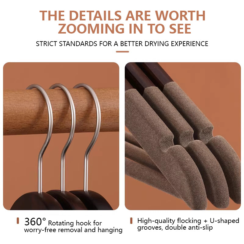 Premium Flocked Wooden Hangers - Non-Slip for Boutique & Home Closet Storage