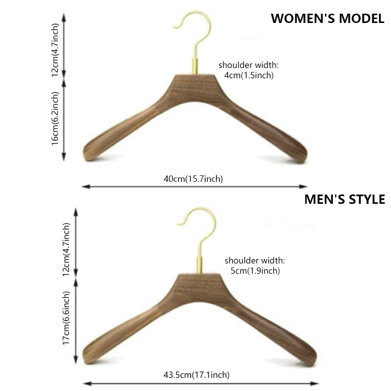 Premium Black Walnut Wood Hangers - Hotel Quality Non-Slip Wide Shoulder Coat Hangers