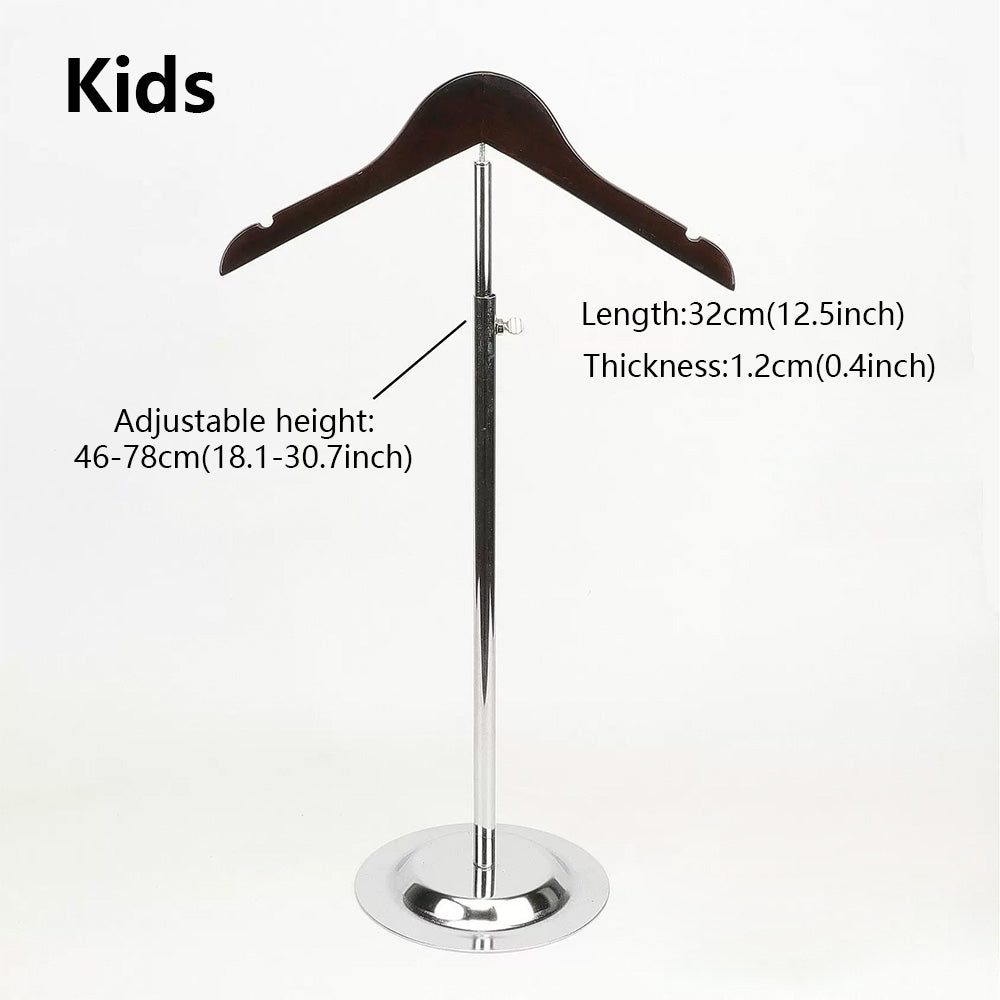 Adjustable Garment Display Stand with Wooden Hanger for Men, Women & Kids