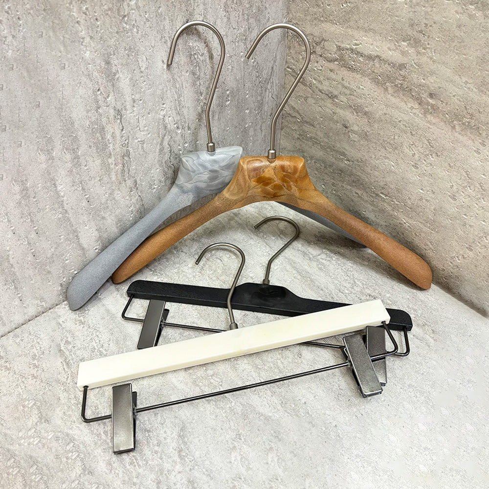 Custom ABS Wood Grain Resin Hangers with Clips for Boutique Stores