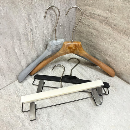Custom ABS Wood Grain Resin Hangers with Clips for Boutique Stores