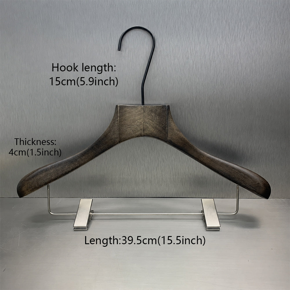 Custom Black Rubber Wood Hangers with Clips for Suits & Pants