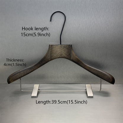 Custom Black Rubber Wood Hangers with Clips for Suits & Pants