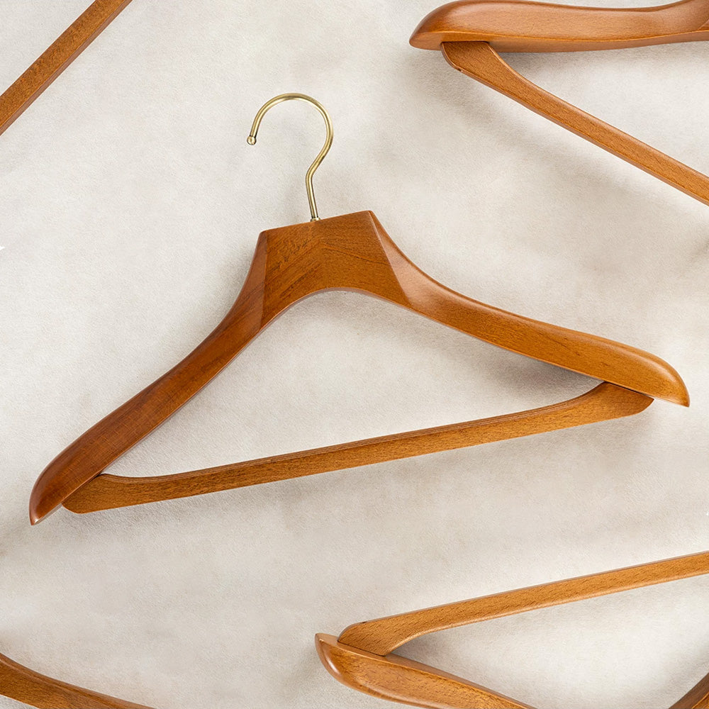 Wide Shoulder Beech Wood Suit Hangers with Trouser Bar & 360° Swivel Hook