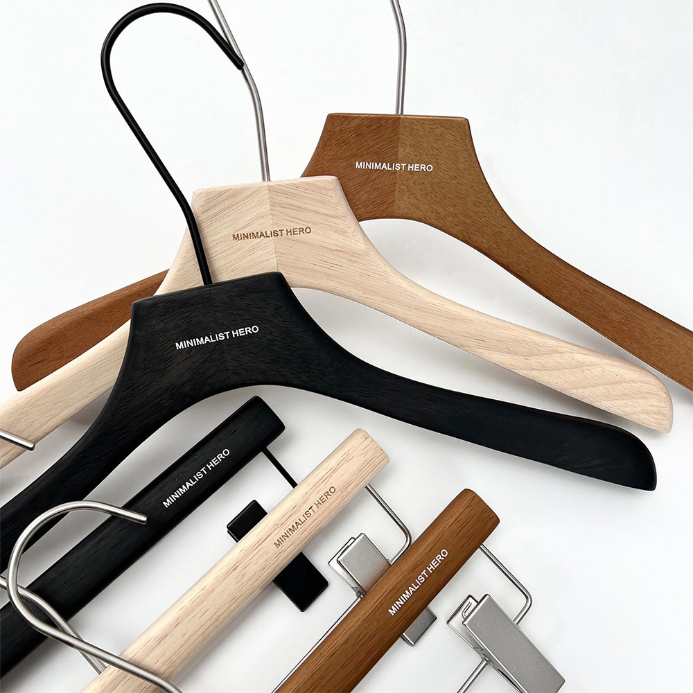 Men's Solid Wood Clothes Hangers | Suit Blazer Trouser Hanger | Walnut Black Natural