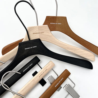 Men's Solid Wood Clothes Hangers | Suit Blazer Trouser Hanger | Walnut Black Natural