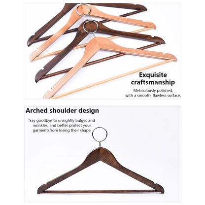 Solid Beech Wood Anti-Theft Hotel Hangers with Closed Ring Hook Wholesale