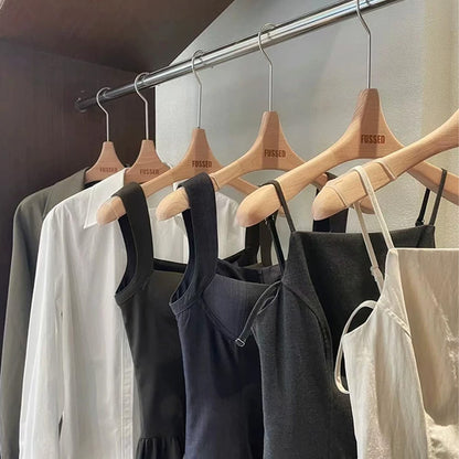 Wide Shoulder Beech Wood Hangers with Pants Bar – Natural Wood Suit Hangers