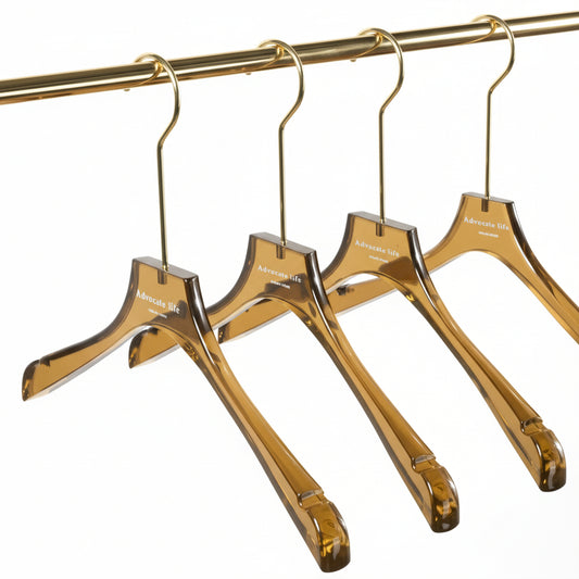 Brown Acrylic Clothes Hanger with Long Metal Hook & Clips for Suits, Skirts & Pants – 50 pcs
