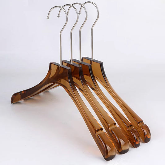 Brauner Acryl-Kleiderbügel mit langem Metallhaken und Clips für Anzüge, Röcke und Hosen – 50 Stück