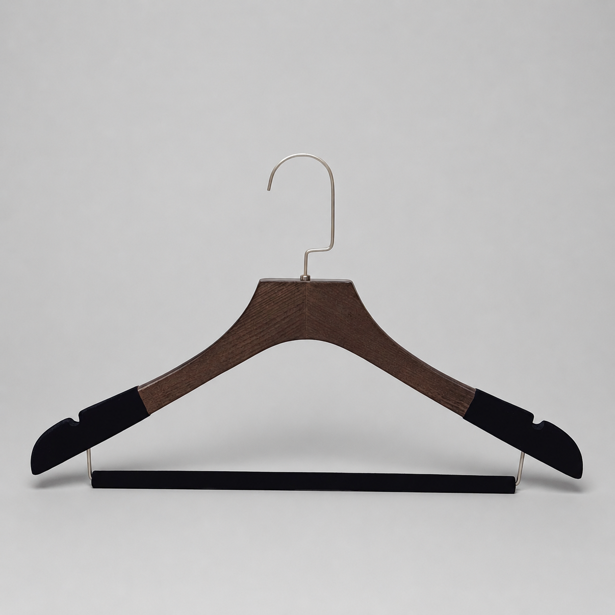 Custom Solid Wood Suit Hanger with Flocked Shoulders & Pants Bar