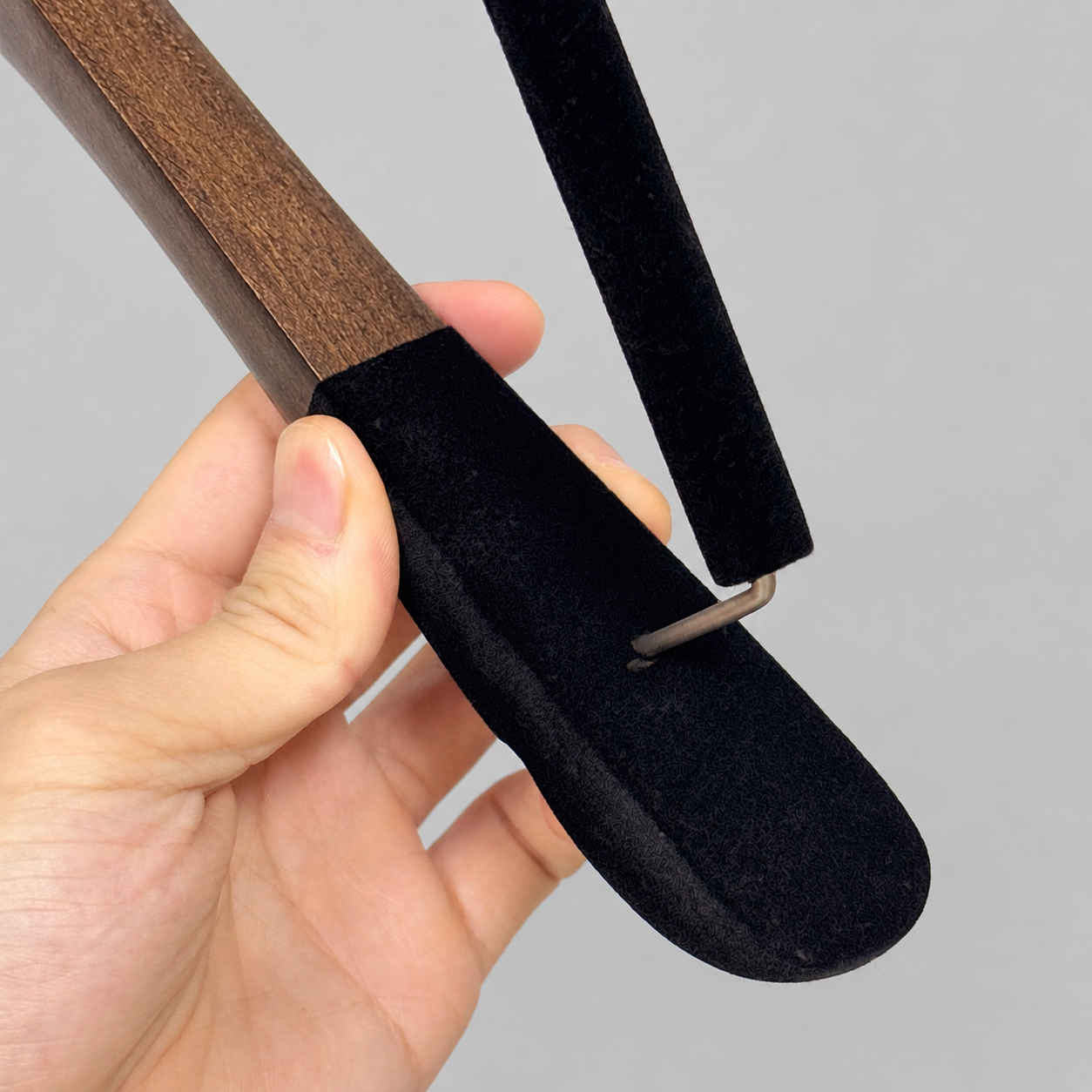 Custom Solid Wood Suit Hanger with Flocked Shoulders & Pants Bar