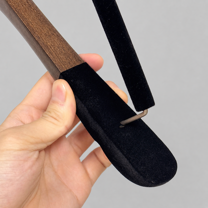 Custom Solid Wood Suit Hanger with Flocked Shoulders & Pants Bar