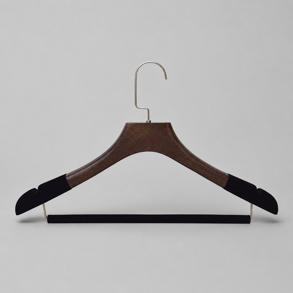 Custom Solid Wood Suit Hanger with Flocked Shoulders & Pants Bar