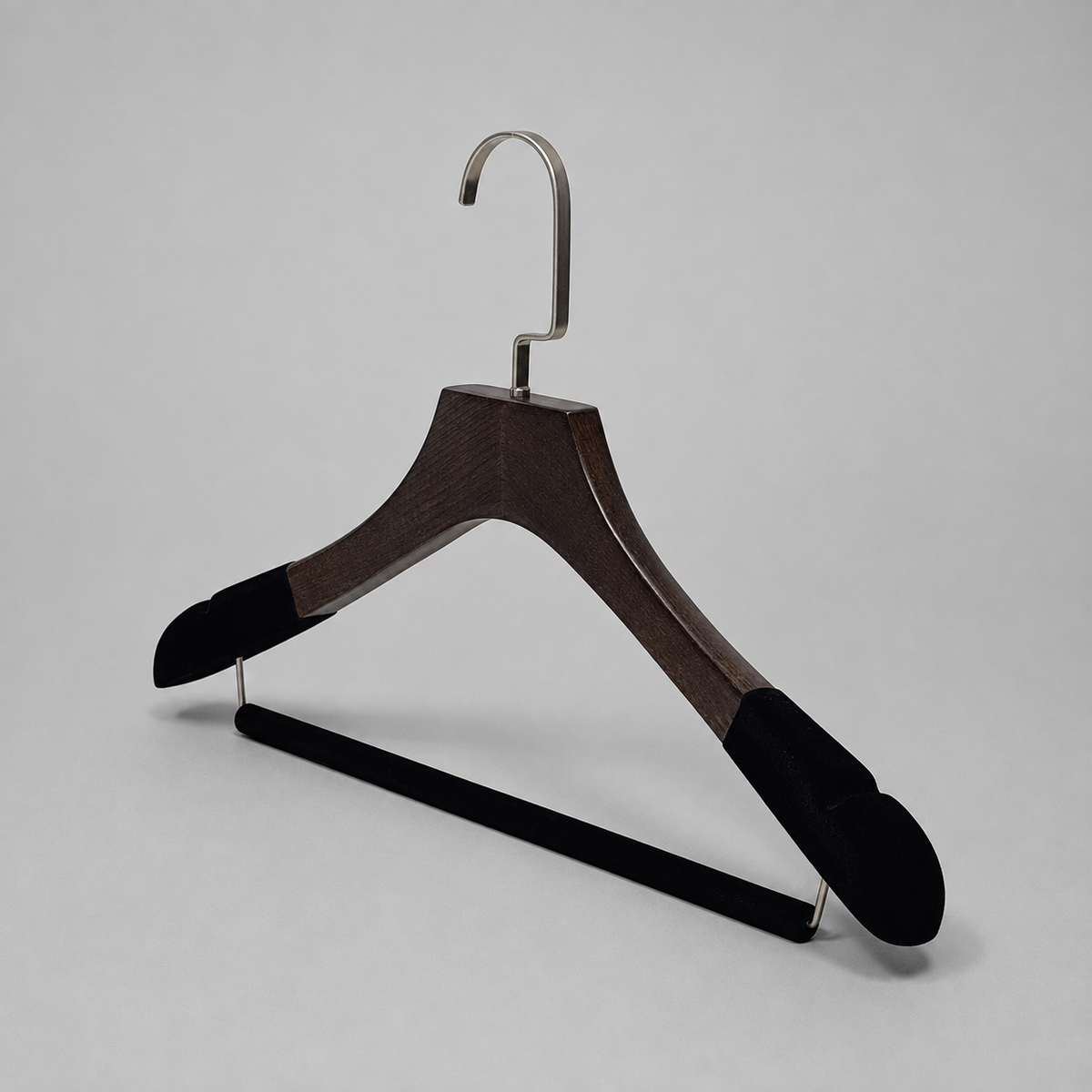 Custom Solid Wood Suit Hanger with Flocked Shoulders & Pants Bar