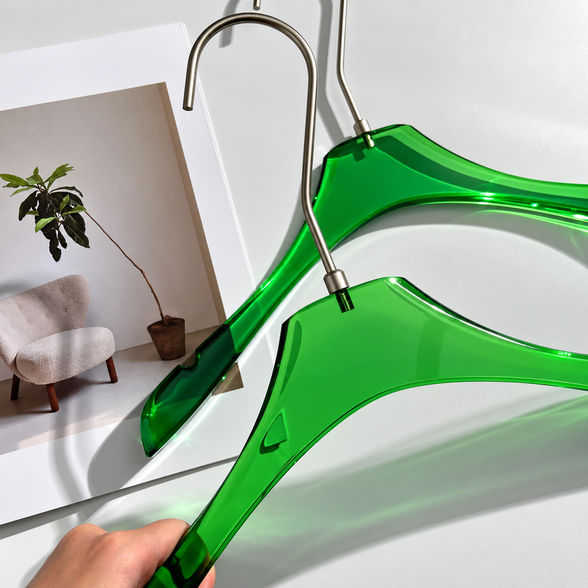 Custom Green Acrylic Hangers with Logo | Wholesale Clothing Hangers