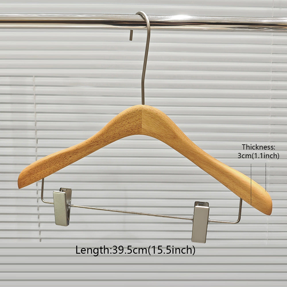 Natural Oak Hangers for Retail Stores - Wooden Coat Hangers with Clips
