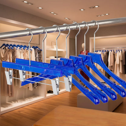 Premium Blue Acrylic Clothes Hanger with Pants Clip - Durable Unisex Store Display