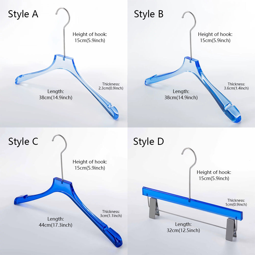 Premium Blue Acrylic Clothes Hanger with Pants Clip - Durable Unisex Store Display