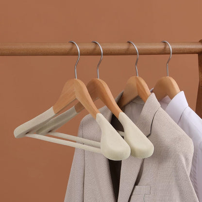 Premium Wooden Flocked Hanger - Non-Slip Wide Shoulder for Aldult Suits & Coats