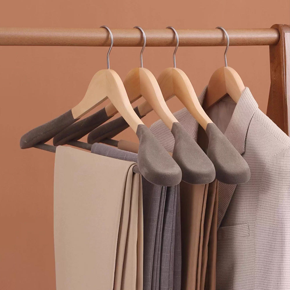 Premium Wooden Flocked Hanger - Non-Slip Wide Shoulder for Aldult Suits & Coats