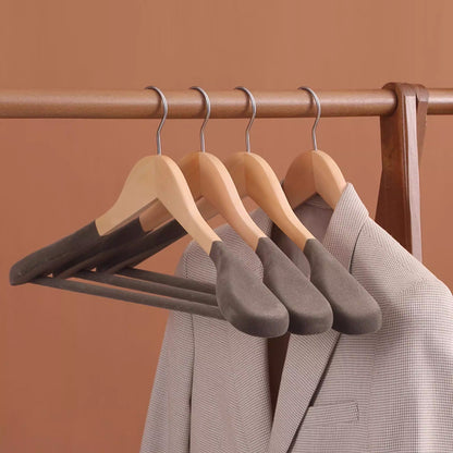 Premium Wooden Flocked Hanger - Non-Slip Wide Shoulder for Aldult Suits & Coats