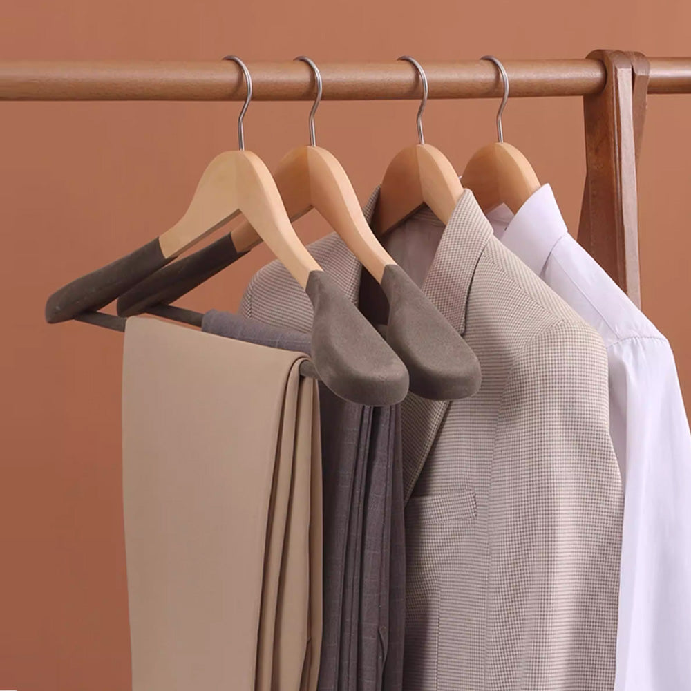 Premium Wooden Flocked Hanger - Non-Slip Wide Shoulder for Aldult Suits & Coats