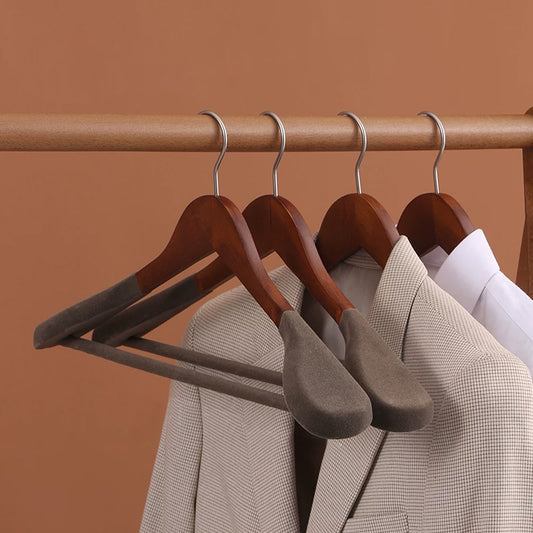 Premium Wooden Flocked Hanger - Non-Slip Wide Shoulder for Aldult Suits & Coats