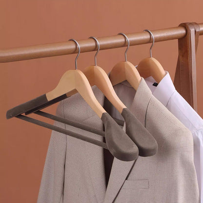 Premium Wooden Flocked Hanger - Non-Slip Wide Shoulder for Aldult Suits & Coats