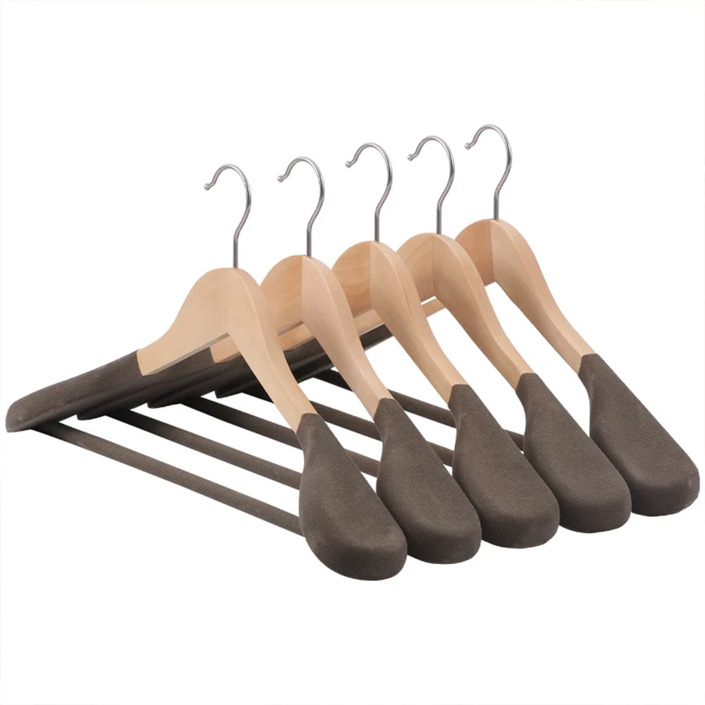 Premium Wooden Flocked Hanger - Non-Slip Wide Shoulder for Aldult Suits & Coats