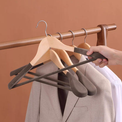 Premium Wooden Flocked Hanger - Non-Slip Wide Shoulder for Aldult Suits & Coats