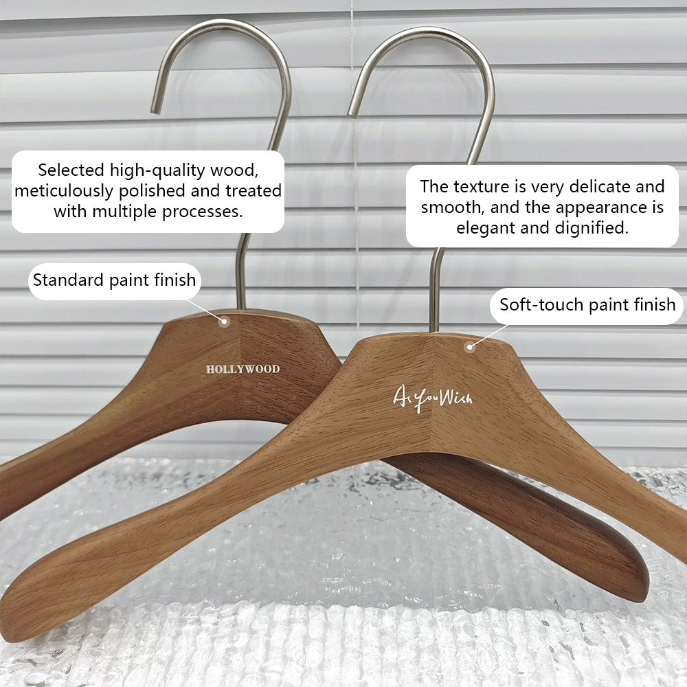 Premium Wooden Hangers Set - Brown Oak Adult Clothes Hangers with Custom Logo