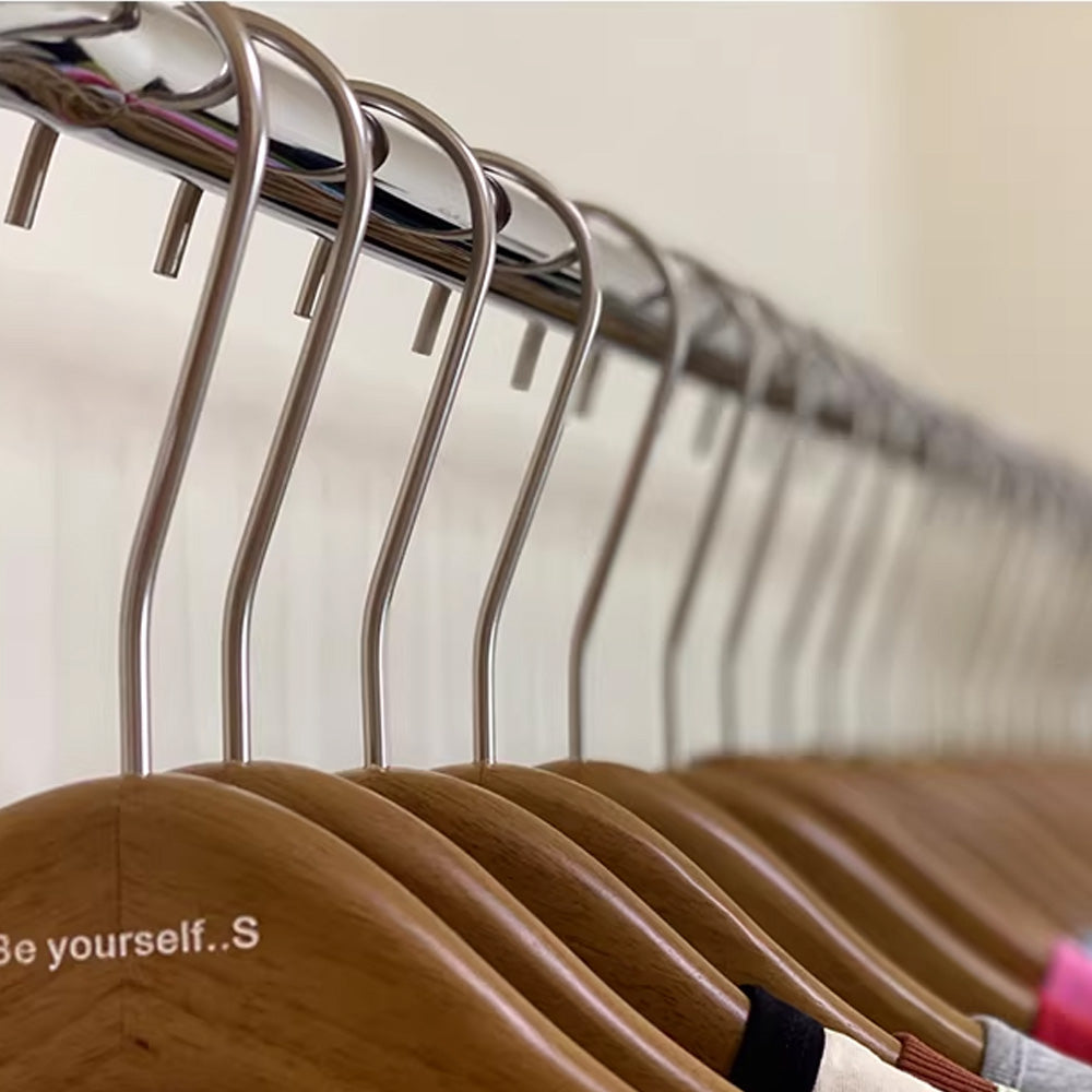 Premium Wooden Hangers Set - Brown Oak Adult Clothes Hangers with Custom Logo
