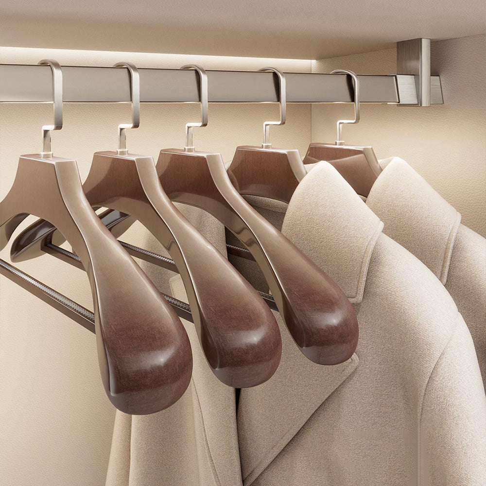 Premium Wooden Hangers with Bar - Non-Slip Wide Shoulder Hotel Boutique Display