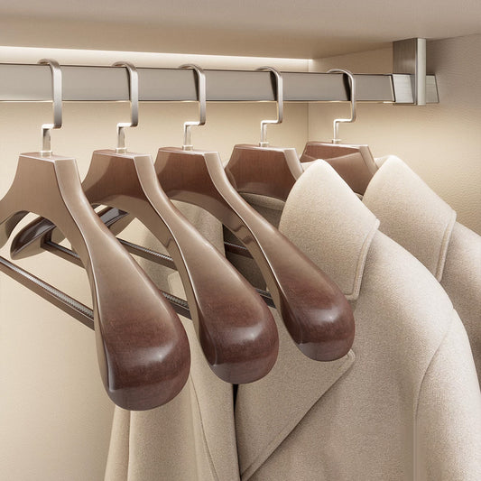 Premium Wooden Hangers with Bar - Non-Slip Wide Shoulder Hotel Boutique Display