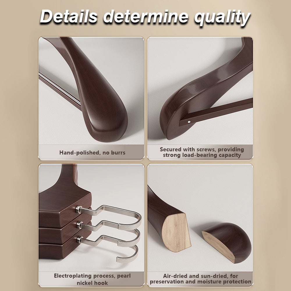 Premium Wooden Hangers with Bar - Non-Slip Wide Shoulder Hotel Boutique Display
