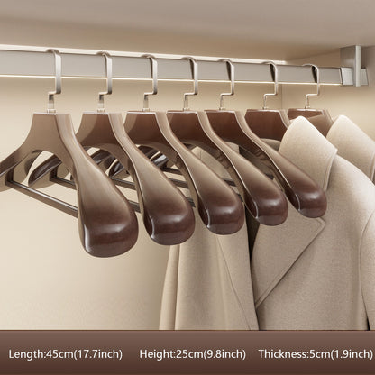 Premium Wooden Hangers with Bar - Non-Slip Wide Shoulder Hotel Boutique Display