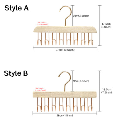 Wooden Hanger Tie & Scarf Organizer | Camphor Wood | Rose Gold Hooks
